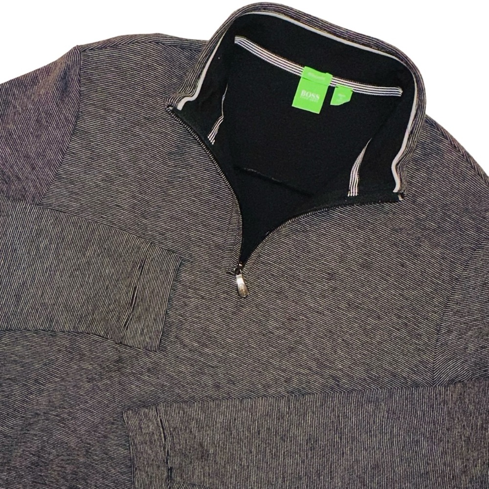 Boss Green Label Hugo Boss Men’s Quarter Zip Pullover XL Gray Mini Stripe EUC